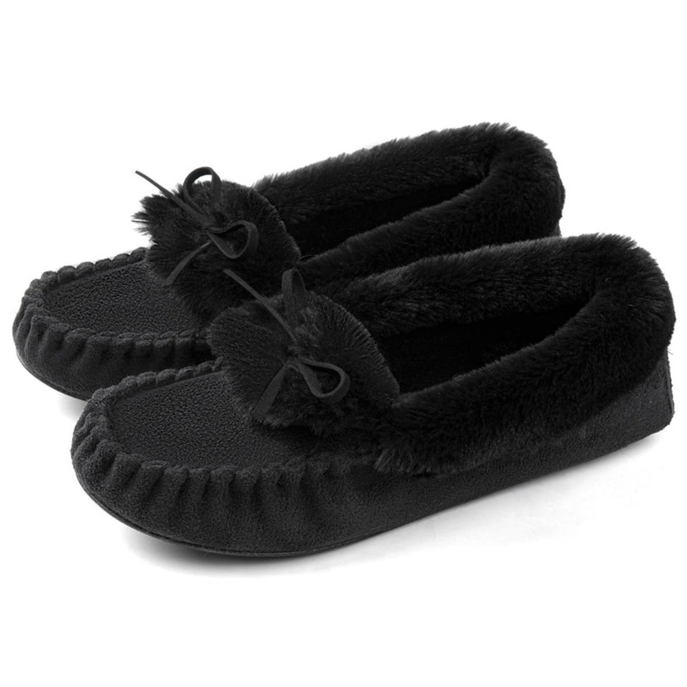 RockDove Black Faux Fur Moccasin Slippers